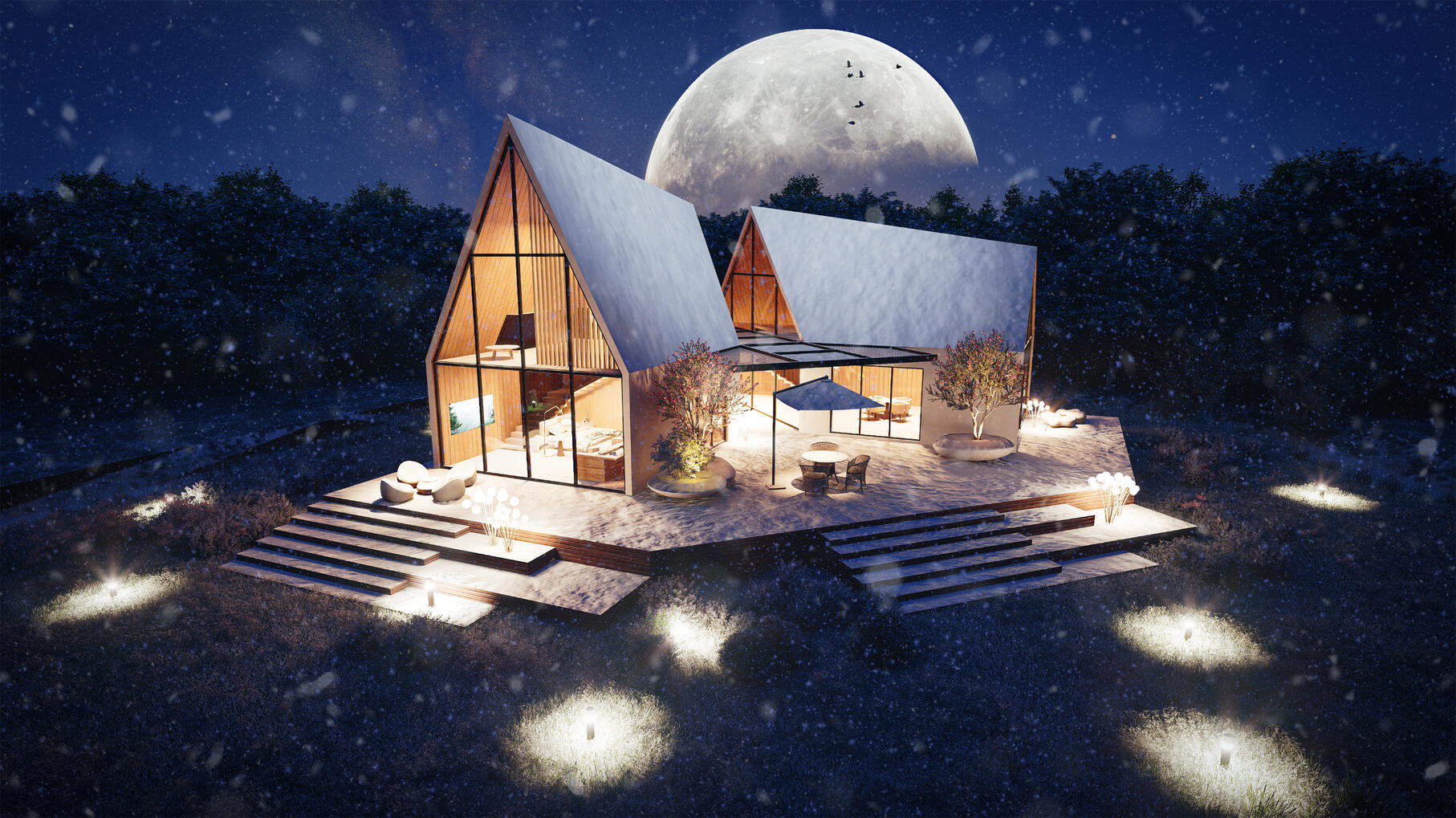 Lakeside villa (Winter night)